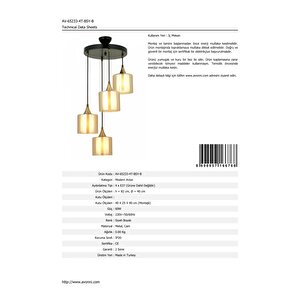 Selvi Modern Avize E27 48w 40cm Metal Siyah Dorbien-av-65233-4t-bsy-b