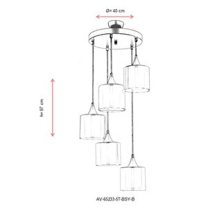 Selvi Modern Avize E27 60w 40cm Metal Siyah Dorbien-av-65233-5t-bsy-b