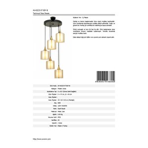 Selvi Modern Avize E27 60w 40cm Metal Siyah Dorbien-av-65233-5t-bsy-b