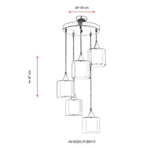 Selvi Modern Avize E27 60w 40cm Metal Siyah Dorbien-av-65233-5t-bsy-f
