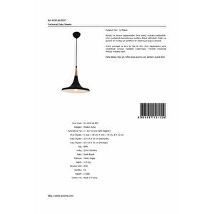 Mimoza Sarkıt E27 12w 32cm Metal Siyah Avonni-av-4100-a6-bsy