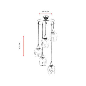 Selvi Modern Avize E27 60w 40cm Metal Siyah Dorbien-av-65234-5t-bsy