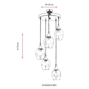 Selvi Modern Avize E27 60w 40cm Metal Siyah Dorbien-av-65234-5t-bsy