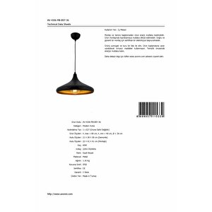 Akasya Sarkıt E27 12w 36cm Metal Siyah Avonni-av-4106-m8-bsy-36