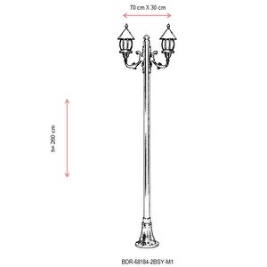 Bahçe Direkleri E27 24w 70x30cm Çelik Boru Siyah Dorbien-bdr-68184-2bsy-m1