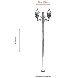 Bahçe Direkleri E27 24w 70x30cm Çelik Boru Siyah Dorbien-bdr-68184-2bsy-m3
