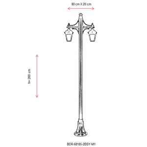 Bahçe Direkleri E27 24w 80x20cm Çelik Boru Siyah Dorbien-bdr-68185-2bsy-m1