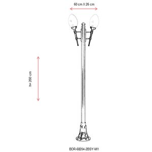 Bahçe Direkleri E27 24w 60x26cm Çelik Boru Siyah Dorbien-bdr-68204-2bsy-m1