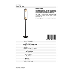 Direk Lambader E27 24w 20cm Metal Siyah Dorbien-lm-4275-2bsy