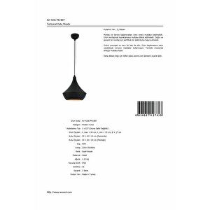 Akasya Sarkıt E27 12w 27cm Metal Siyah Avonni-av-4106-m6-bsy