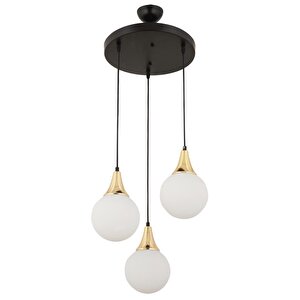 Damla 3lü Yuvarlak Siyah Gold Beyaz Camlı Sarkıt Modern Genç Odası Mutfaksalon Avize
