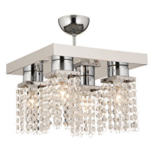 Peter 4lü Krom  Kristalli, Taşlı Modern Tasarım Kristal Salon Avize