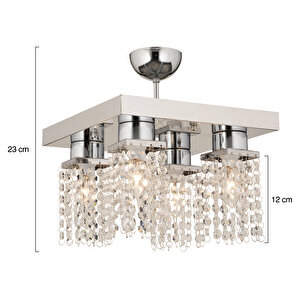 Peter 4lü Krom  Kristalli, Taşlı Modern Tasarım Kristal Salon Avize