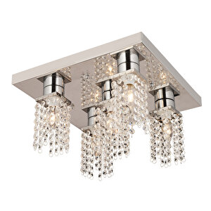 Peter 5li Krom  Kristalli, Taşlı Modern Tasarım Kristal Salon Avize
