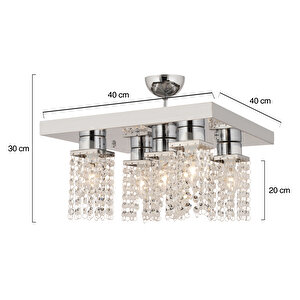 Peter 5li Krom  Kristalli, Taşlı Modern Tasarım Kristal Salon Avize