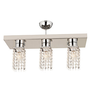 Peter 3lü Sıralı Krom  Kristalli, Taşlı Modern Tasarım Kristal Salon Avize