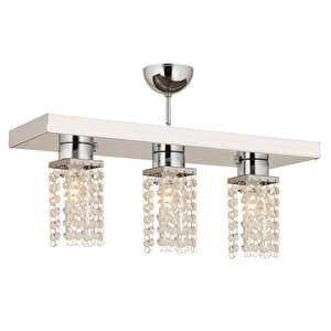 Peter 3lü Sıralı Krom  Kristalli, Taşlı Modern Tasarım Kristal Salon Avize