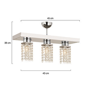 Peter 3lü Sıralı Krom  Kristalli, Taşlı Modern Tasarım Kristal Salon Avize