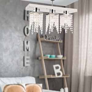 Nikola 3lü Krom Kristalli Taşlı Modern Tasarım Kristal Salon Avize Üçlü