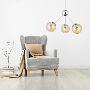 Meyo 3lü Krom Bal Camlı Modern Genç Odası Yatak Odası Salon Avize Krom