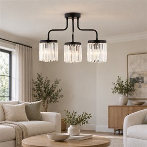 Ayan 3lü Siyah Kristalli Taşlı Modern Tasarım Kristal Salon Avize Siyah