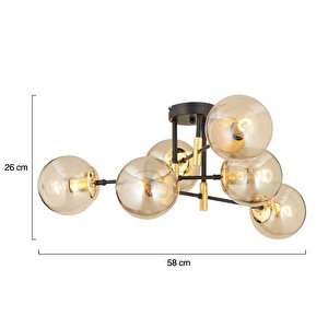 Maral 6lı Siyah Gold  Bal Camlı Modern Genç Odası Yatak Odası Retro Salon Avize