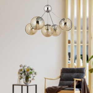 Meyo 5li Krom Bal Camlı Modern Genç Odası Yatak Odası Salon Avize Krom