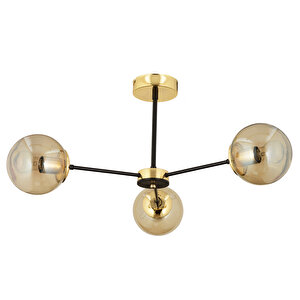 Nide  3lü Siyah Gold Bal Camlı Modern Genç Odası Yatak Odası Retro Salon Avize Gold
