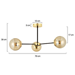 Nide  3lü Siyah Gold Bal Camlı Modern Genç Odası Yatak Odası Retro Salon Avize