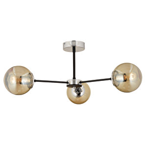Nide 3lü Siyah Krom Bal Camlı Modern Genç Odası Yatak Odası Retro Salon Avize Krom