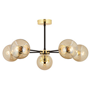 Nide 5li Siyah Gold Bal Camlı Modern Genç Odası Yatak Odası Retro Salon Avize Gold