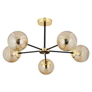 Nide 5li Siyah Gold Bal Camlı Modern Genç Odası Yatak Odası Retro Salon Avize