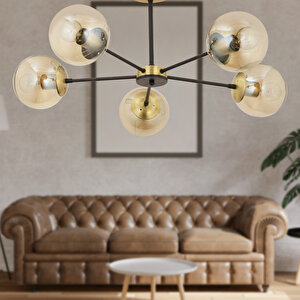 Nide 5li Siyah Eskitme Bal Camlı Modern Genç Odası Yatak Odası Retro Salon Avize Eskitme