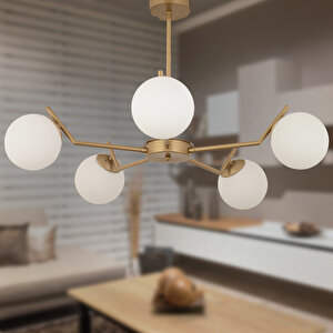 Sara 5li Eskitme Boyalı  Beyaz Camlı Modern Genç Odası Yemek Masası Üstü Salon Avize Eskitme