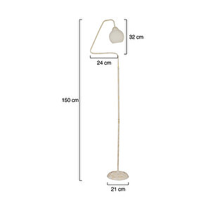 Seül Beyaz Camlı Beyaz Patinalı Modern Tasarım Metal Lambader Beyaz