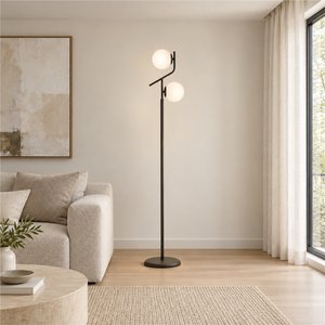 Velar Siyah Beyaz Camlı Modern Tasarım Metal Lambader Siyah