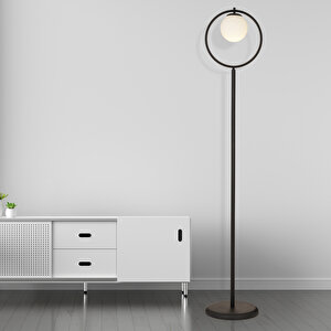 Falez Siyah Beyaz Camlı Modern Dekoratif Tasarım Metal Lambader Siyah