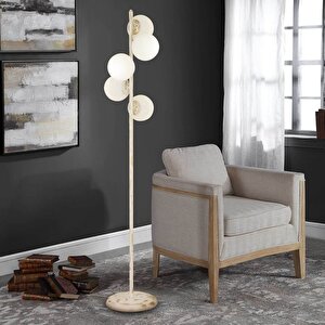 Uzel 5li Beyaz Patinalı Modern Tasarım Metal Lambader Beyaz