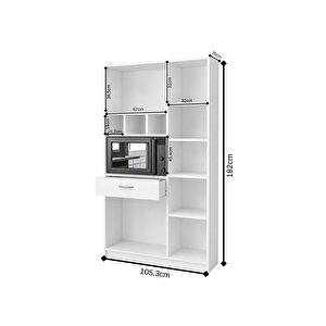 AE-3080 Anka Beyaz Çok Amaçlı Mutfak Dolabı&Banyo Dolabı,Kiler,Kitaplık 6 Kapaklı,1 Çekmeceli,Raflı