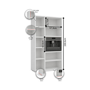AE-3030 DUYGU 5 KAPAKLI BEYAZ ÇOK AMAÇLI MUTFAK & BANYO DOLABI, KİLER, 10 Raflı