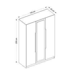 3 Kapaklı Antrasit Gardırop 52x135x200 cm
