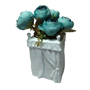 Vazo Dahil,Mavi Gül Yapay Çiçek Mini Vazolu 20 Cm Bosp-ba1403