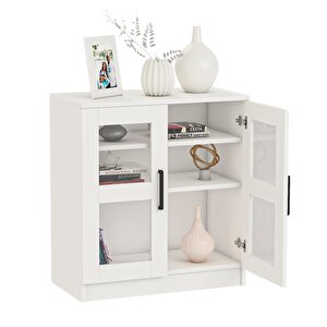 Kns104c-beyaz 2 Cam Kapakli 2 Rafli Konsol