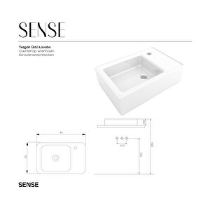 Karen Banyo Sense Dolap Uyumlu Lavabo 45*30 Cm, Tezgah Üstü Lavabo
