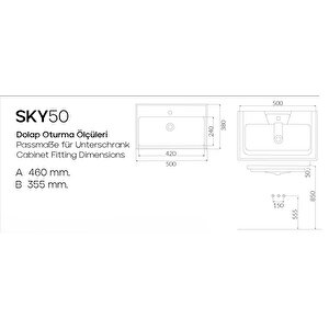Sky 50 Cm, Dolap Uyumlu Seramik Lavabo