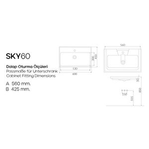 Sky 60 Cm Dolap Uyumlu Seramik Lavabo