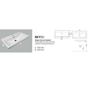 Sky 80 Cm, Dolap Uyumlu Seramik Lavabo Taşı
