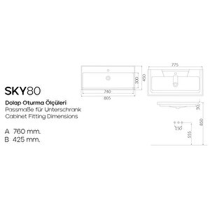 80 Cm Sky Dolap Uyumlu Seramik Lavabo
