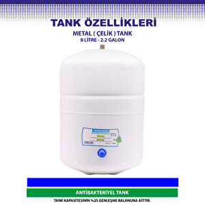12 Aşamalı 8 Lt. Çelik Tanklı Kapalı Kasa Pompasız Su Arıtma Cihazı Özel Sarım Membran Filtre