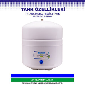 12 Aşamalı 12 Lt. Çelik Tanklı Kapalı Kasa Pompasız Su Arıtma Cihazı Özel Sarım Membran Filtre